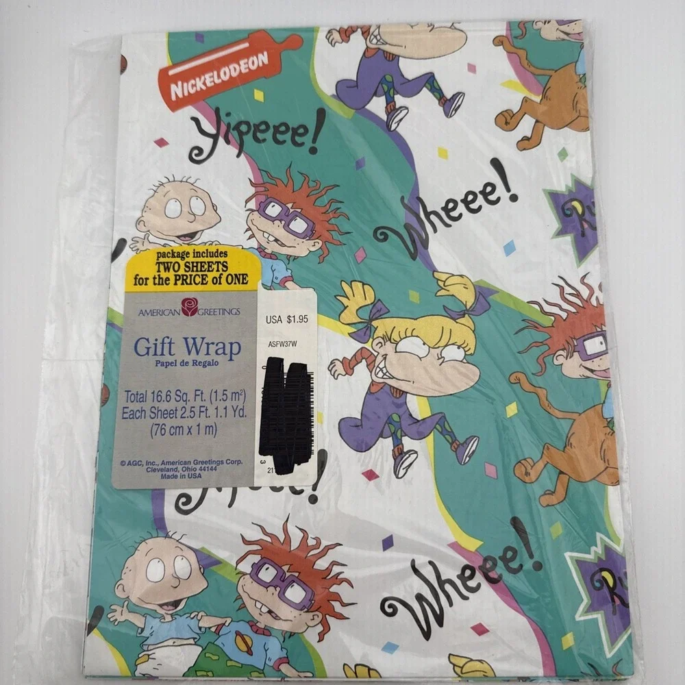 Vintage 1990s Nickelodeon RugRats Gift Wrap Paper 2 Sheets 16 sq ft New!